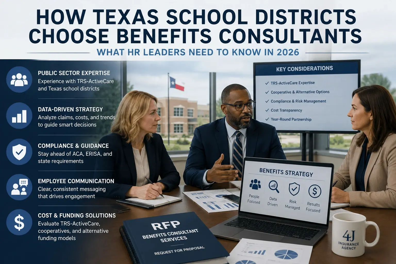 Texas school district administrative building — context for selecting an employee benefits consultant