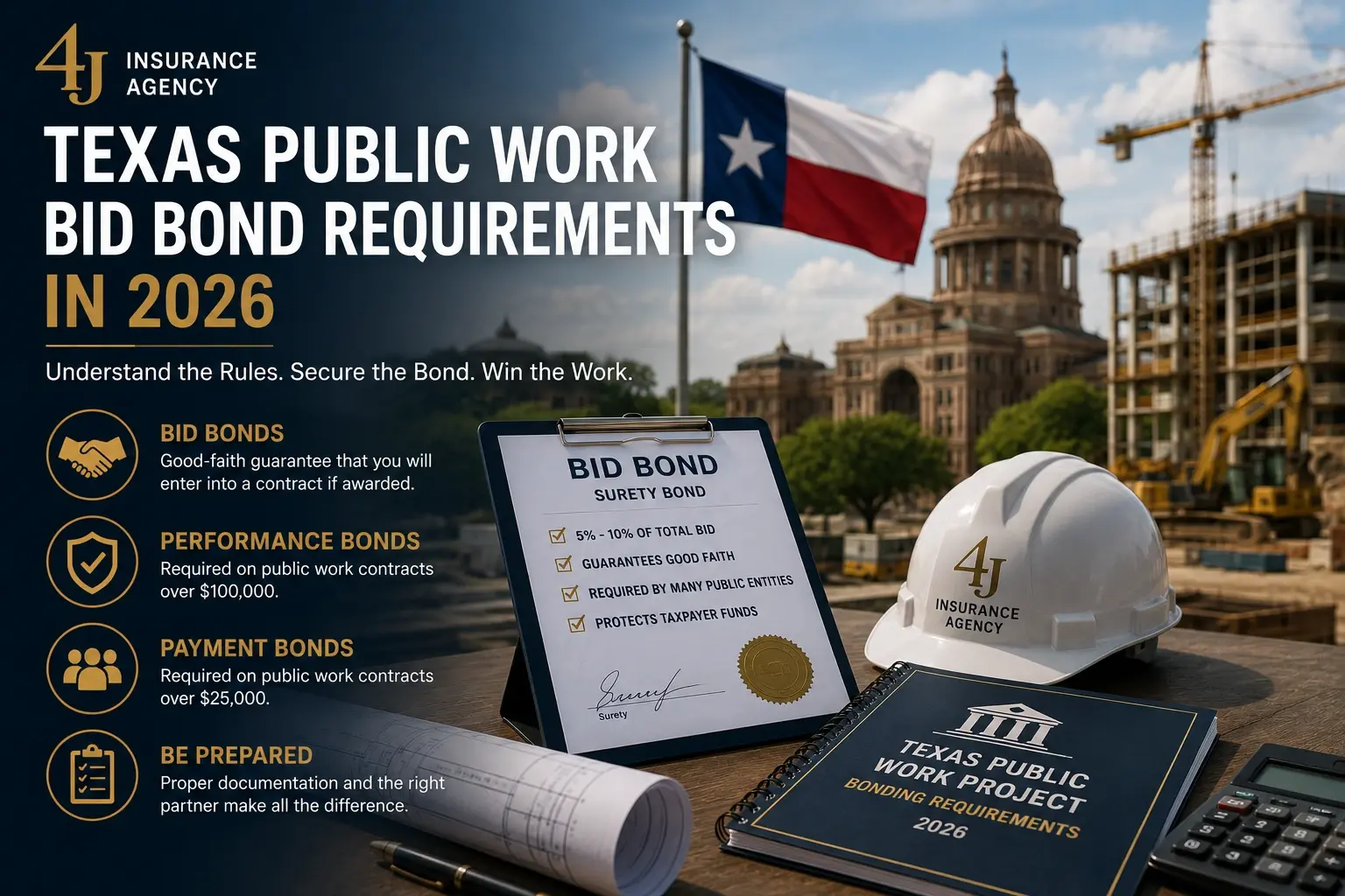 Texas public works construction site — context for bid bond and surety requirements